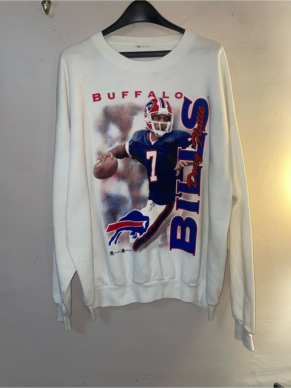 Vintage 90s Buffalo Bills Doug Flutie #7 Crewneck Sweatshirt - Rare Retro 💙❤️